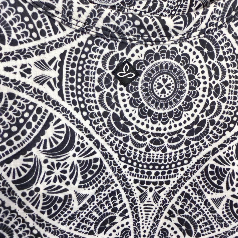 Prana Quinn Dress Small Black White Mandala Print Shelf Bra Tiered Mini Dress - Picture 9 of 9